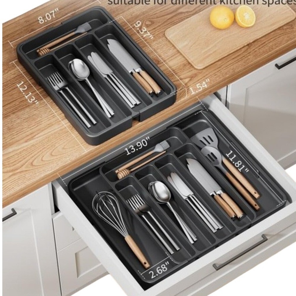 3 X Black Plastic Cutlery‎ Tray Organizer Expandable Desk Drawer Tray